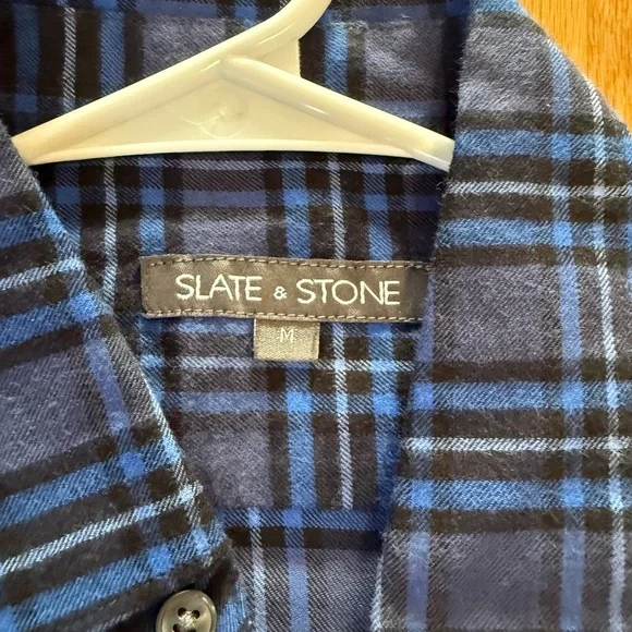 NWT Slate & Stone Dean Blue Plaid Flannel Button Down Shirt Men's Medium - Picture 6 of 9
